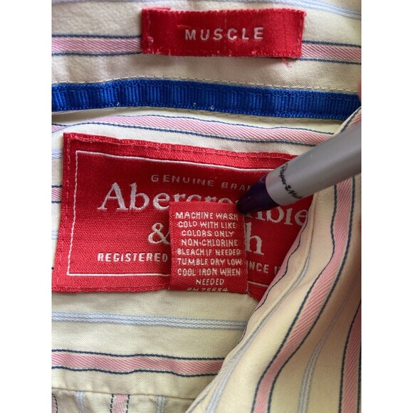 Abercrombie & Fitch Button Up Shirt Men S Pink Stripe Muscle Fit Long Sleeve Vtg - Picture 10 of 11